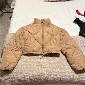 Love Tree Camel Cropped Puffer Jacket